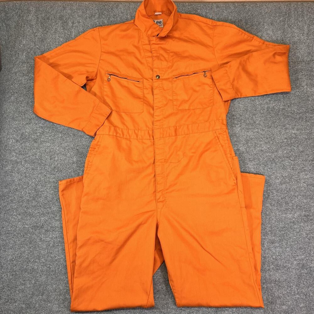 Vintage Lee Coveralls Mens Large Orange Union-Alls Workwear Cotton Blend 70s